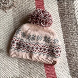 Cozy Pink and Gray timberland Pom-Pom Beanie